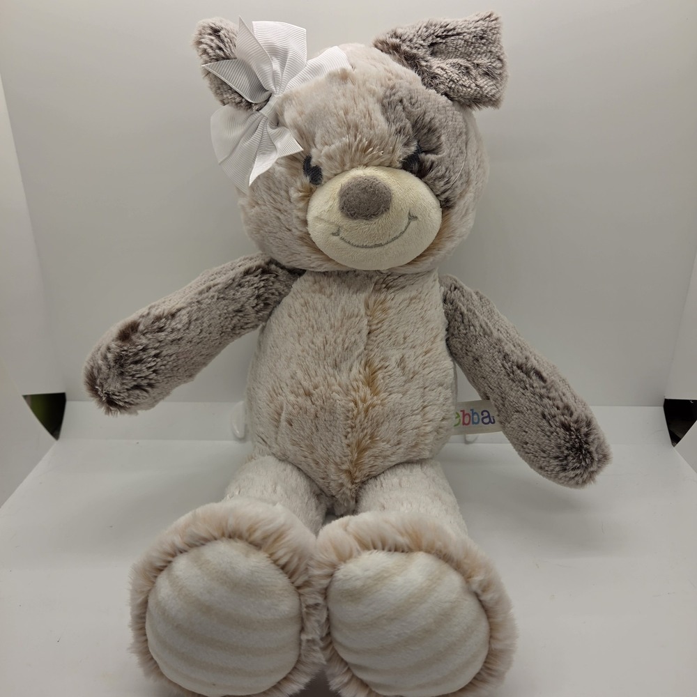 Ebba Aurora Plush Teddy Bear Gray Cream‎ Bow Stuffed Animal Soft Toy